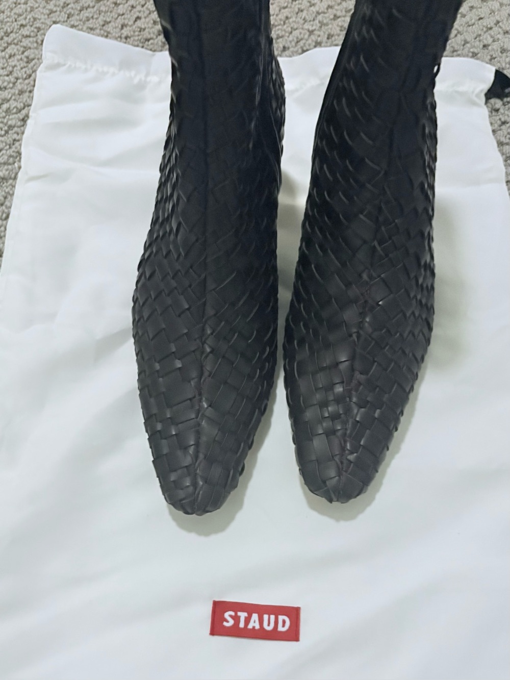 NWOB, STAUD Wally Woven Ankle Boots — Espresso